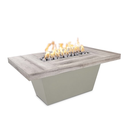 The Outdoor Plus Tacoma Wood Grain and Steel Fire Pit 48 x 30, Match Lit, Ivory Concrete Top, Liquid Propane OPT-TACW4830-IVY-PEW-LP